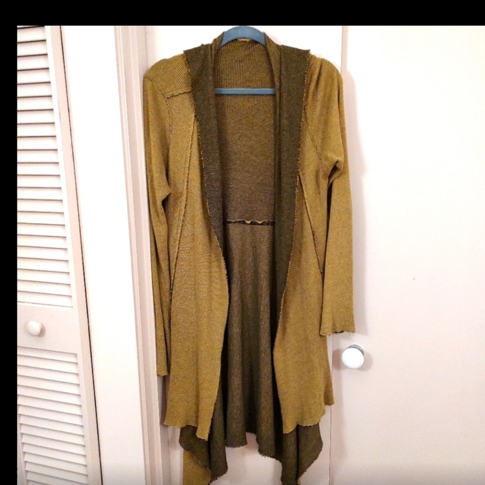 Cutloose Cardigan Long Two-Tone Gold/Black Waterfall Drape Hooded M